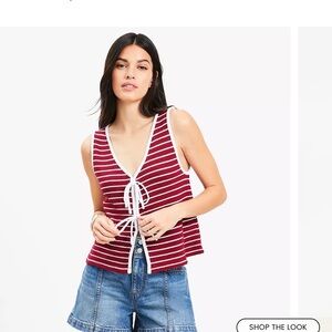 LOFT Red and White Striped Tie Vest Top NWT